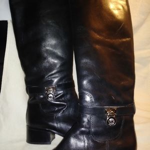 Michael Kors Black Leather Womens Knee Boots